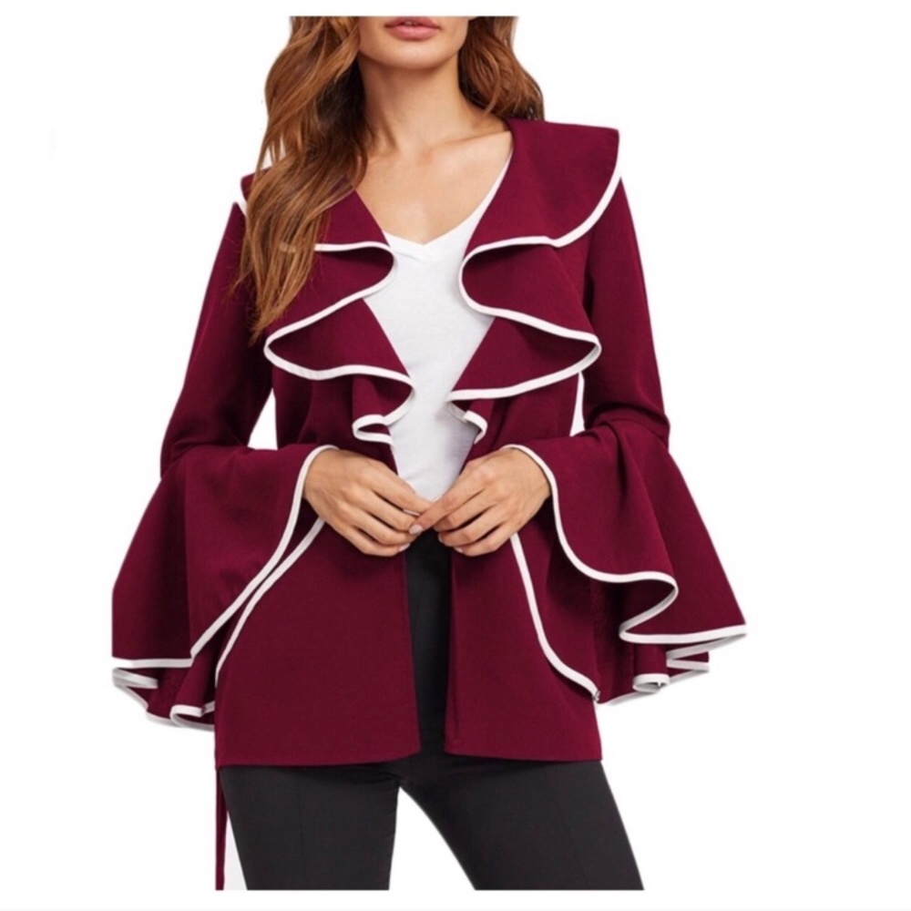 Burgundy Ruffle Belted Top